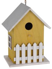 Vogelhuisje met hekje geel