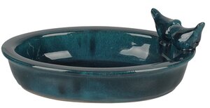 Vogelbad ovaal met 2 vogeltjes blauw