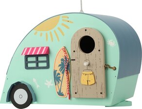 Vogelhuisje caravan Ibiza met surfplank